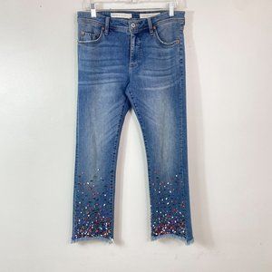 Pilcro And The Letterpress Studded Rhinestone Slim Straight Crop Jeans Size 30